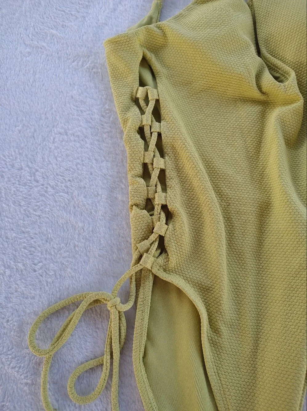 aerie Textured One-Piece Swimsuit in Light Olive Green
